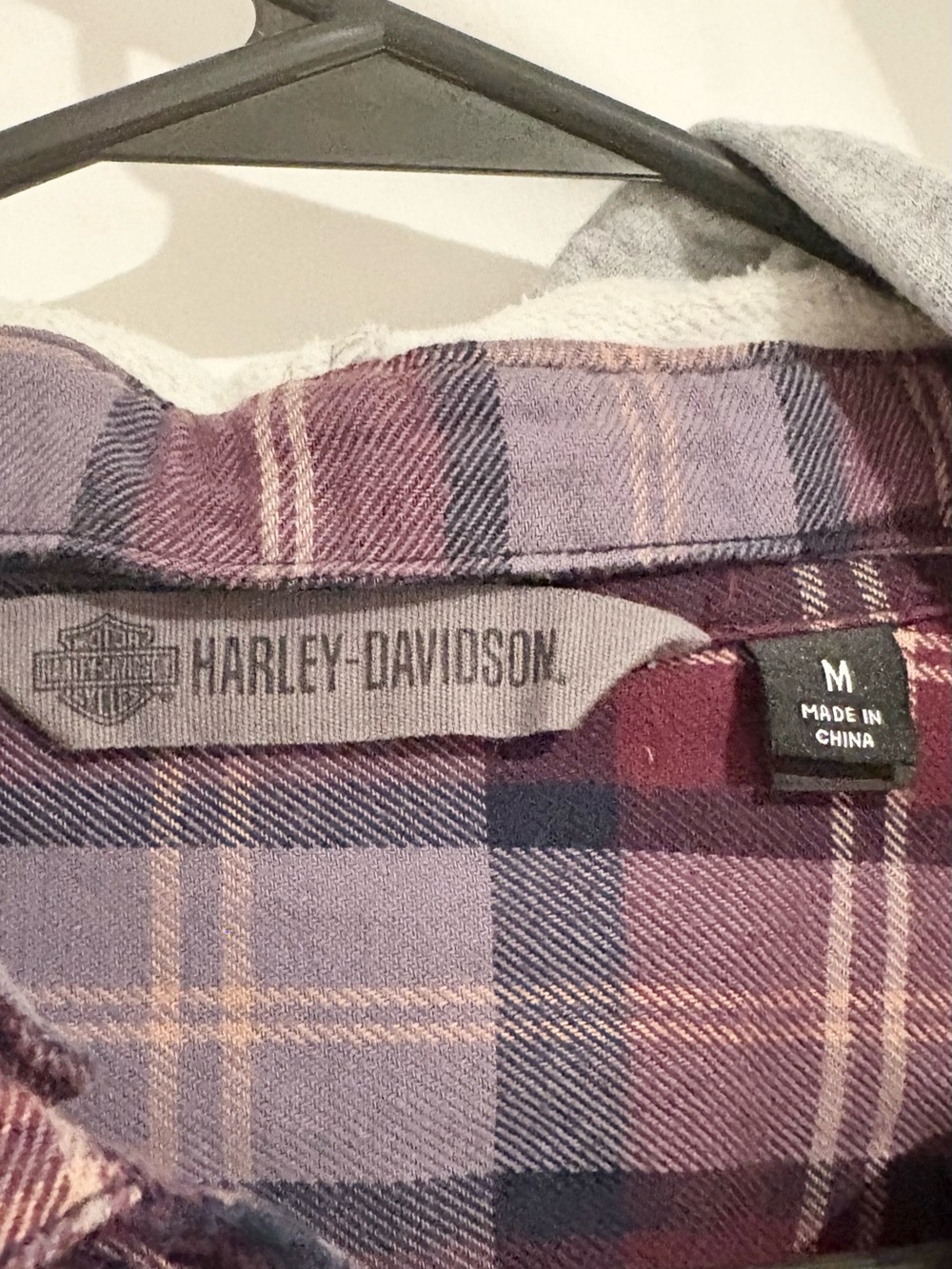 Harley-Davidson Burgundy, Purple and Gray Plaid Hoodie Shirt - Picture 8 of 8